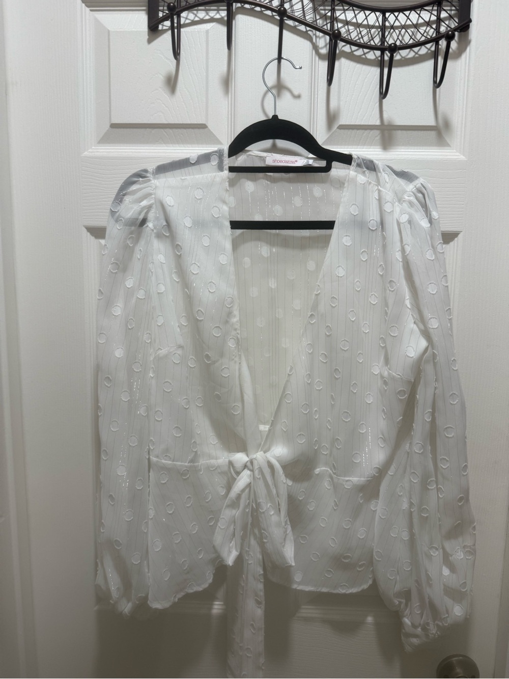 Shoedazzle size XL White Sheer Tie-Front Blouse